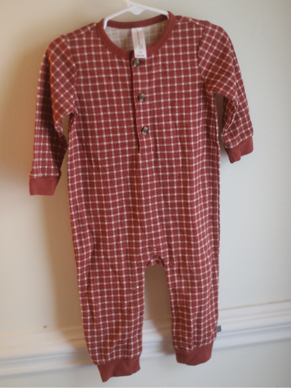 Modern Moments by Gerber 18M Rust Plaid Thermal Romper - Picture 2 of 6
